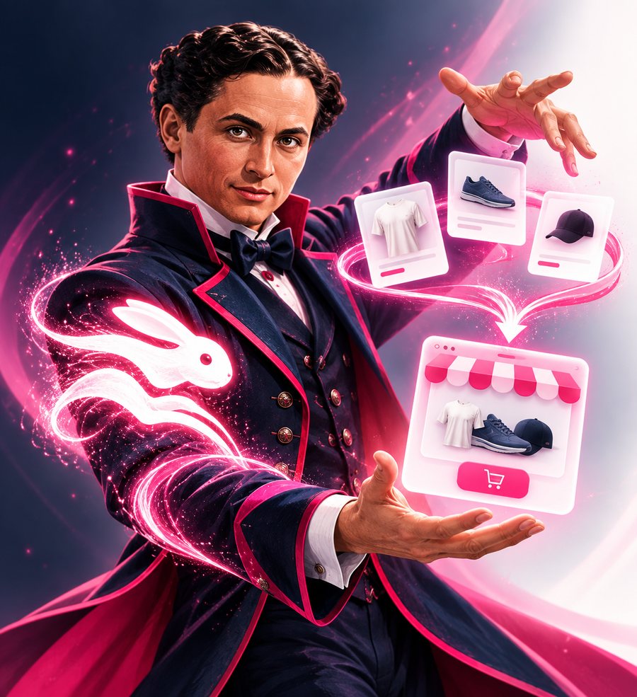 Houdini, the magician, turning products into a bundle in a shop